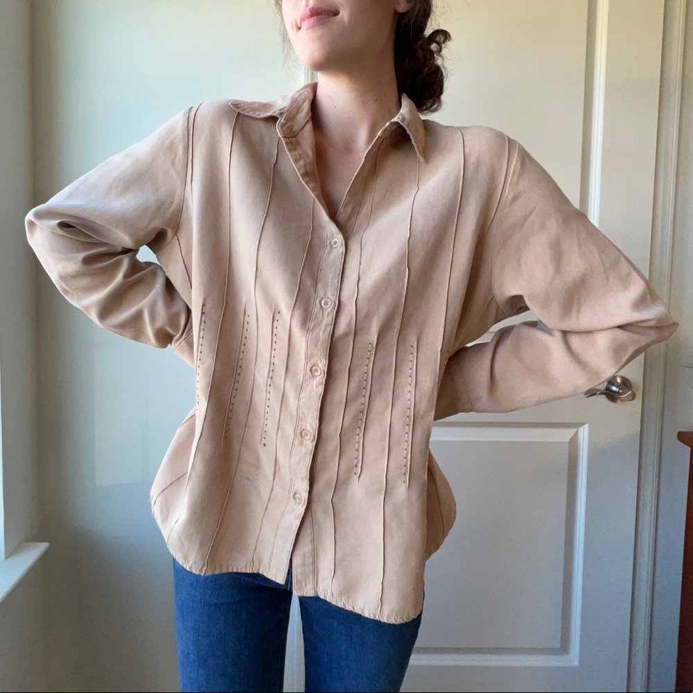 Vintage Tan Vegan Suede Button Down Shirt